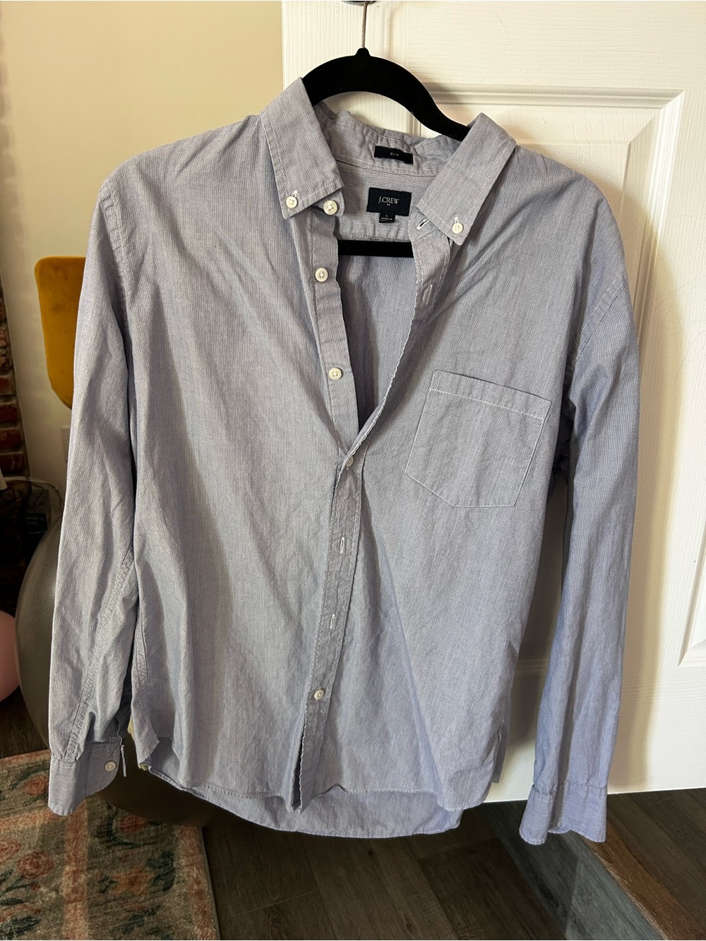 J. Crew Men’s Blue & White Pinstripe Button-Down Oxford Shirt